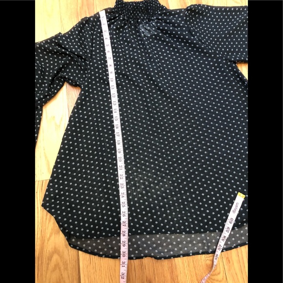 Free People Sheer Mock Neck Black & White flowy top - Picture 4 of 11